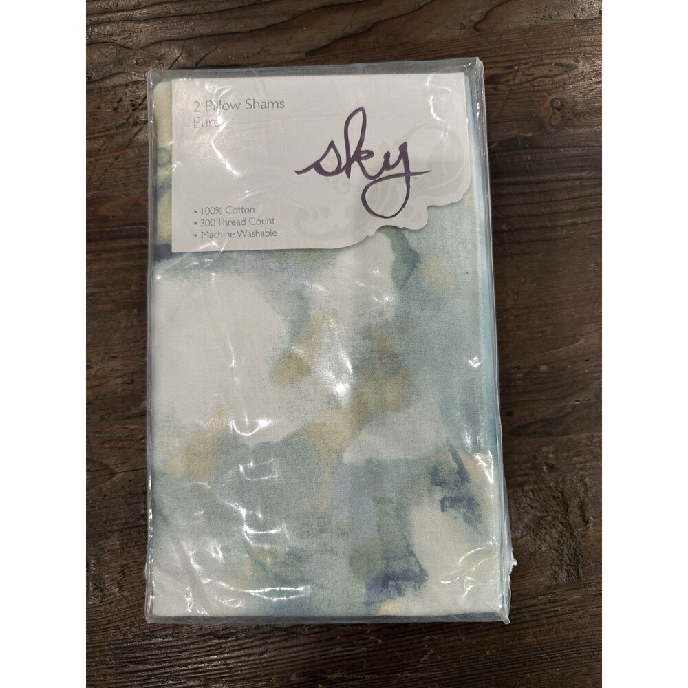 Sky Linens Freya Inky Floral European Pillow Sham Set 2 Covers Only New Blue